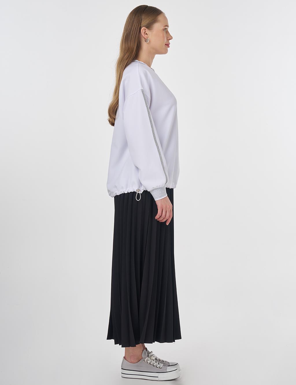 Ribbed Drawstring Sweatshirt Optic White 