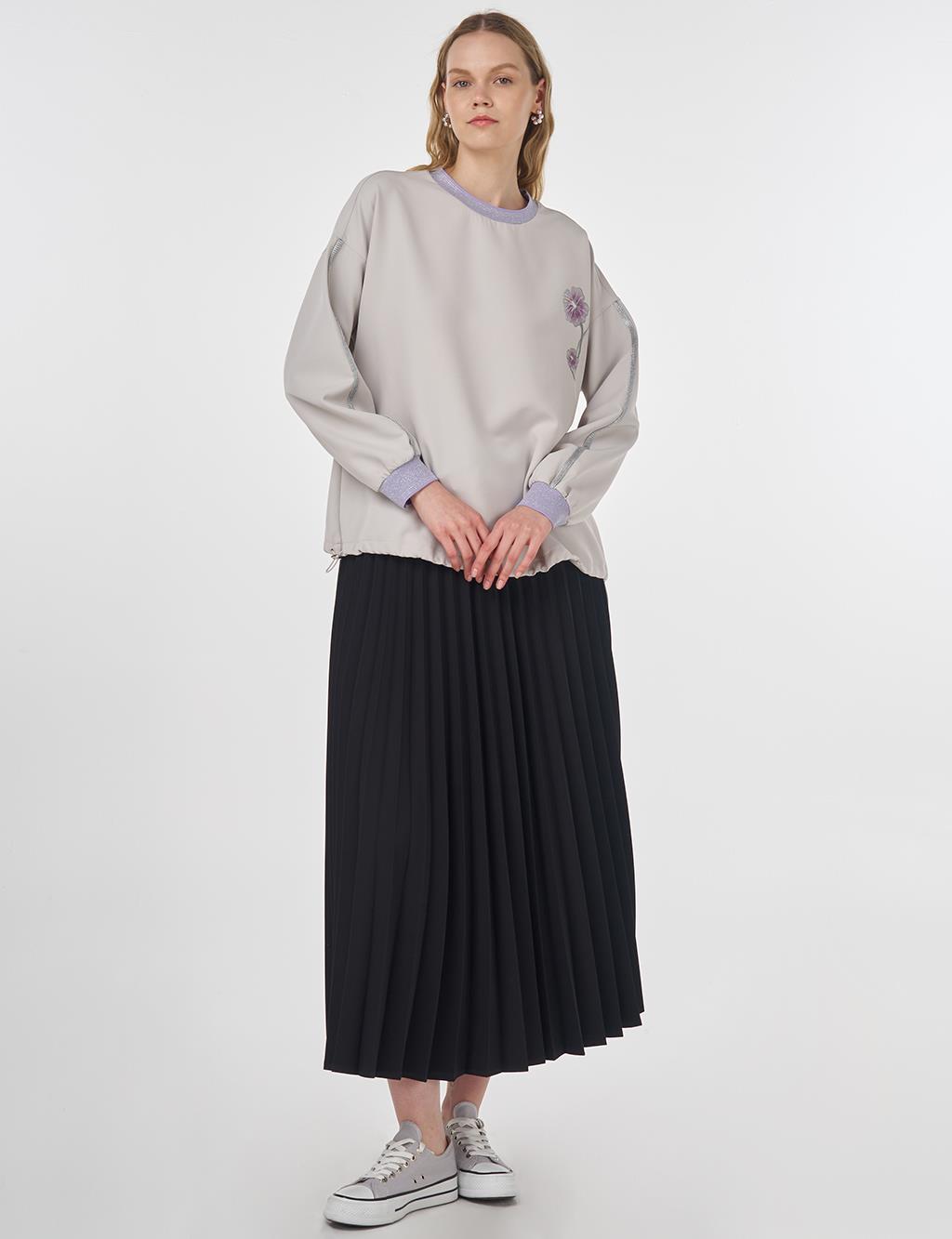 Ribbed Drawstring Sweatshirt Light Grey