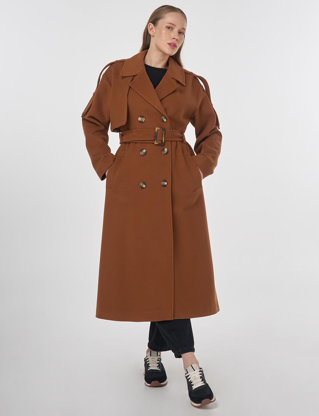 Men's Collar Buckle Wool Coat Camel 