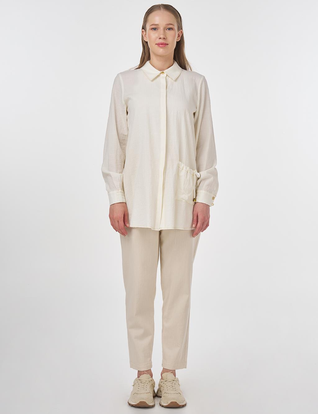 Single Pocket Crinkled Tunic Ecru