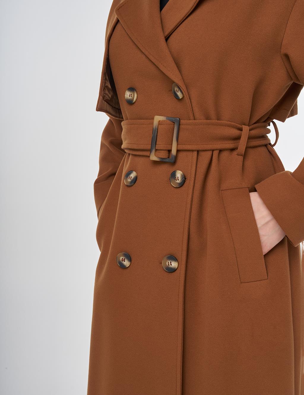 Men's Collar Buckle Wool Coat Camel 