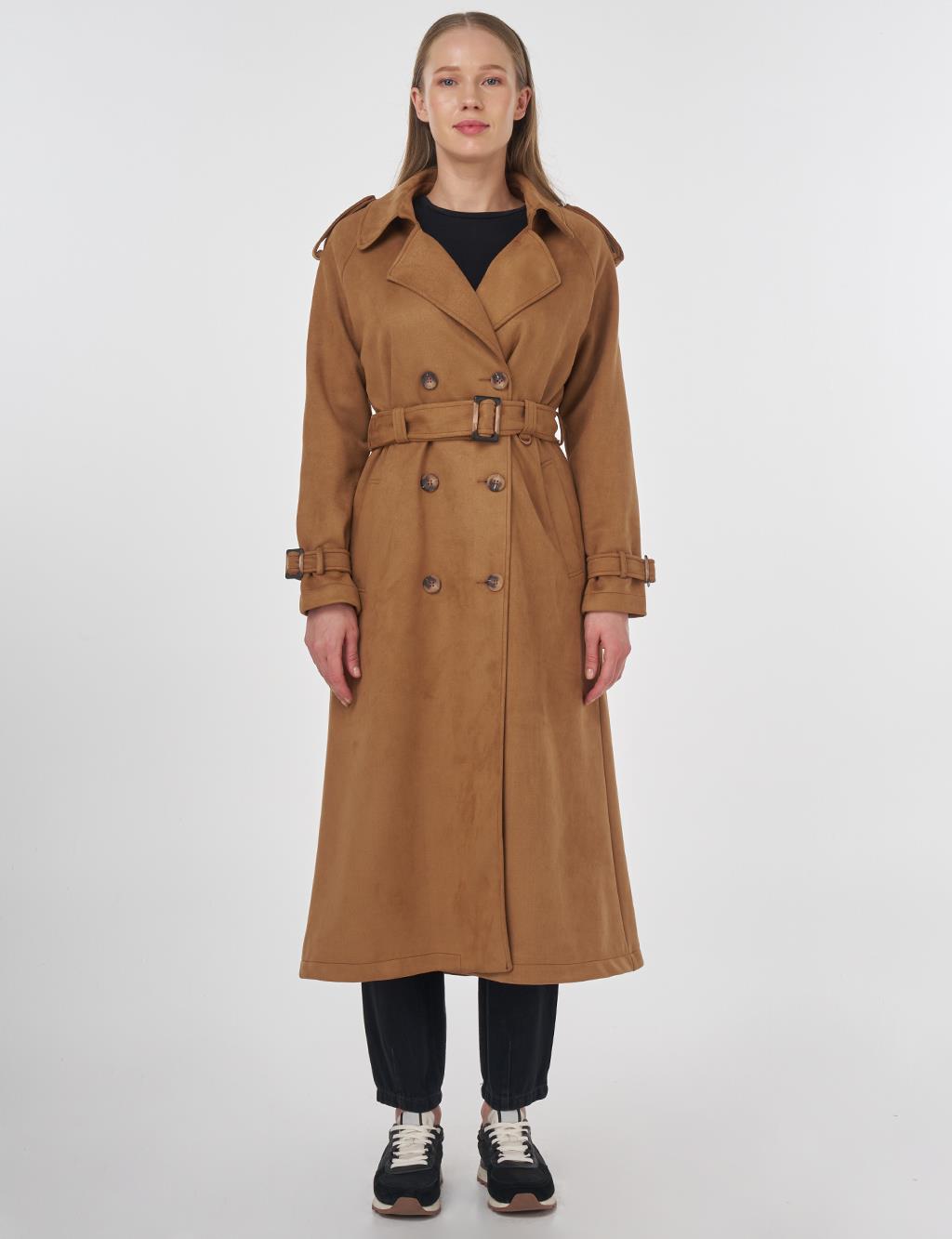 Belted Suede Coat Camel