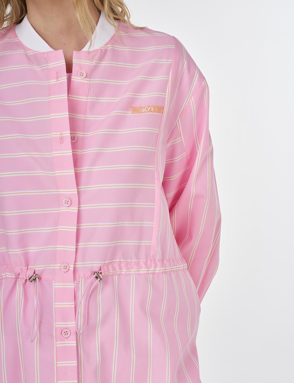 College Collar Striped Cotton Tunic Candy Pink 