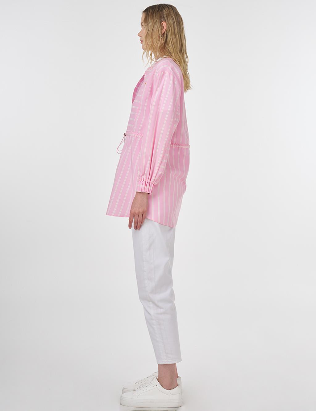 College Collar Striped Cotton Tunic Candy Pink 