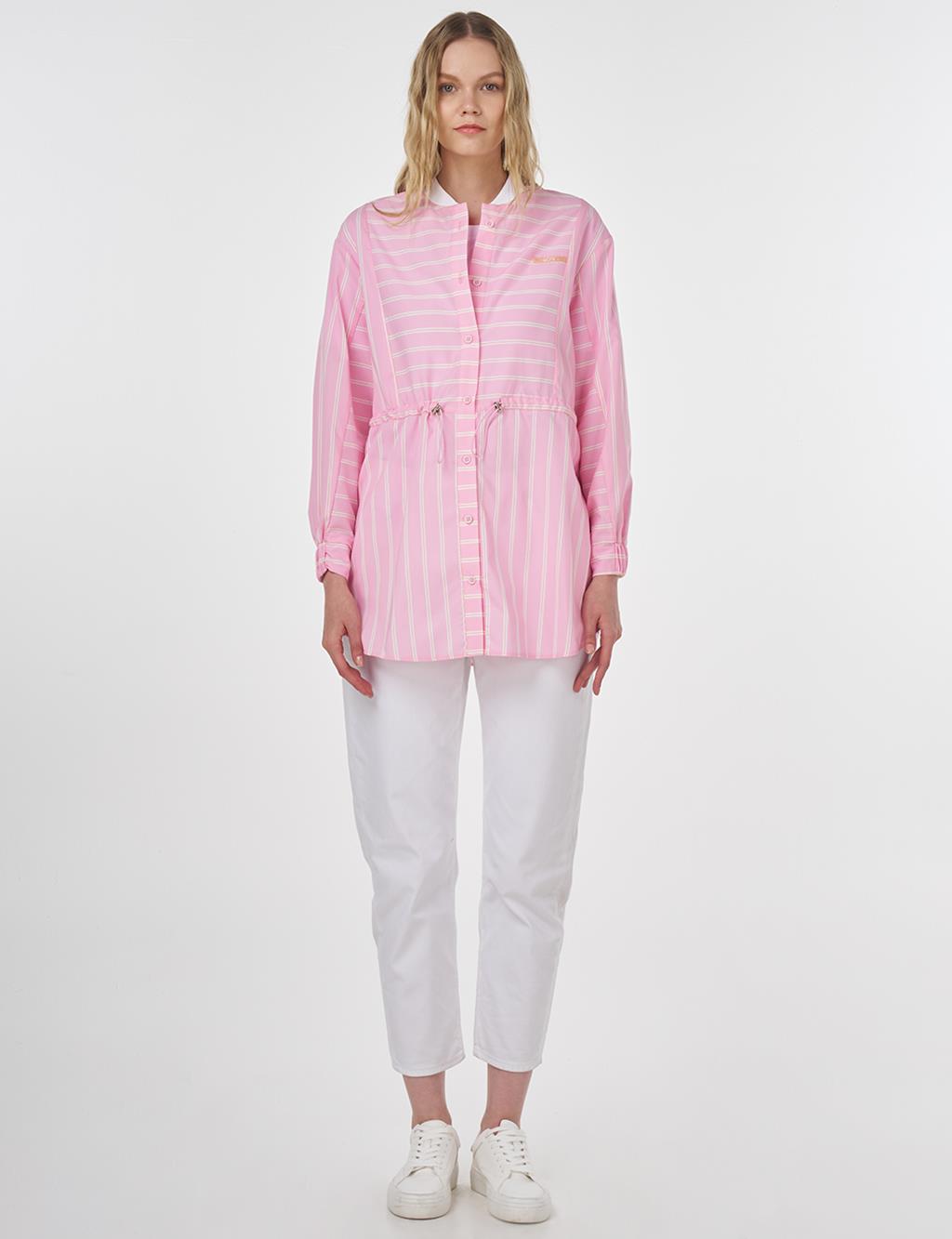 College Collar Striped Cotton Tunic Candy Pink 