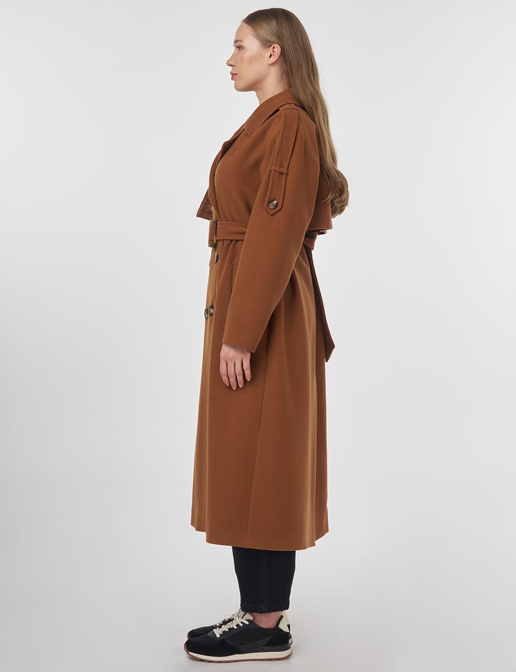 Men's Collar Buckle Wool Coat Camel 