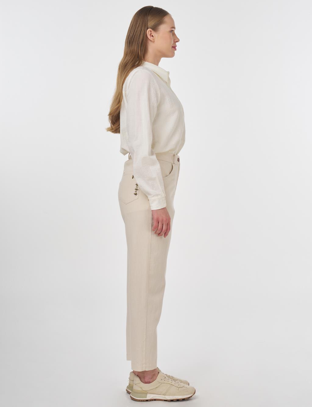Topstitched Denim Pants Cream 