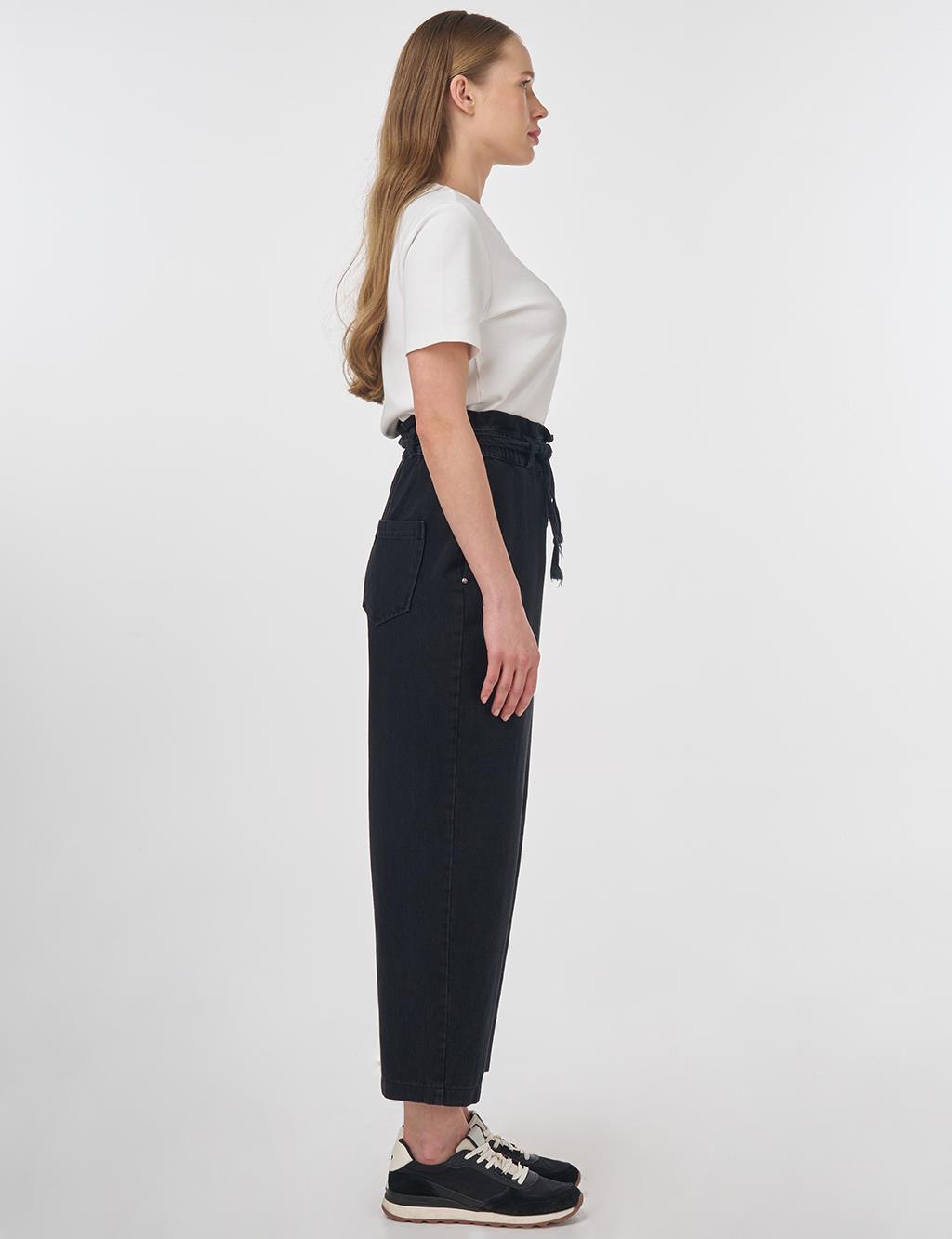 Rope Belt Detail Denim Pants Anthracite