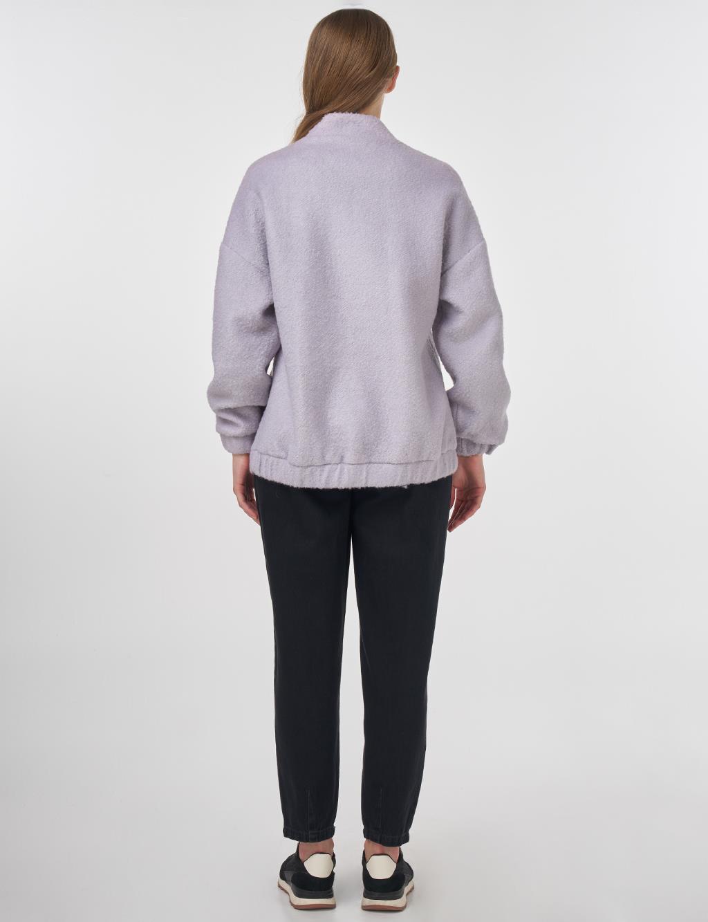 Snap Button Bomber Jacket Light Lilac