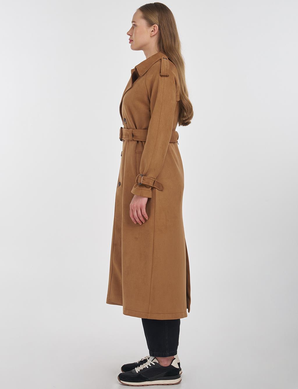 Belted Suede Coat Camel
