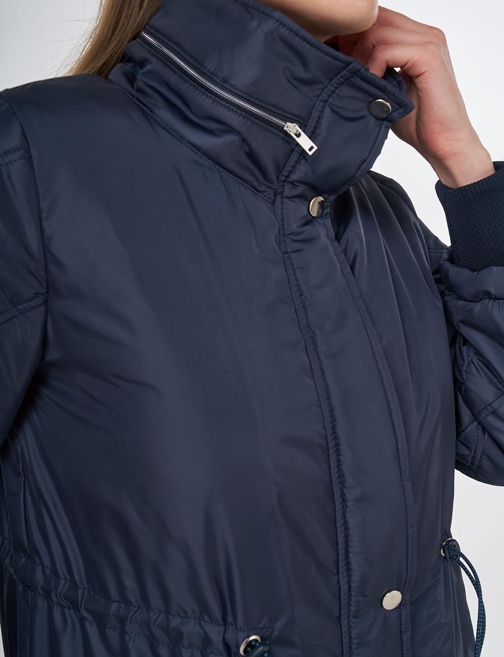 Belted Quilted Mix Anorak Coat Dark Navy Blue