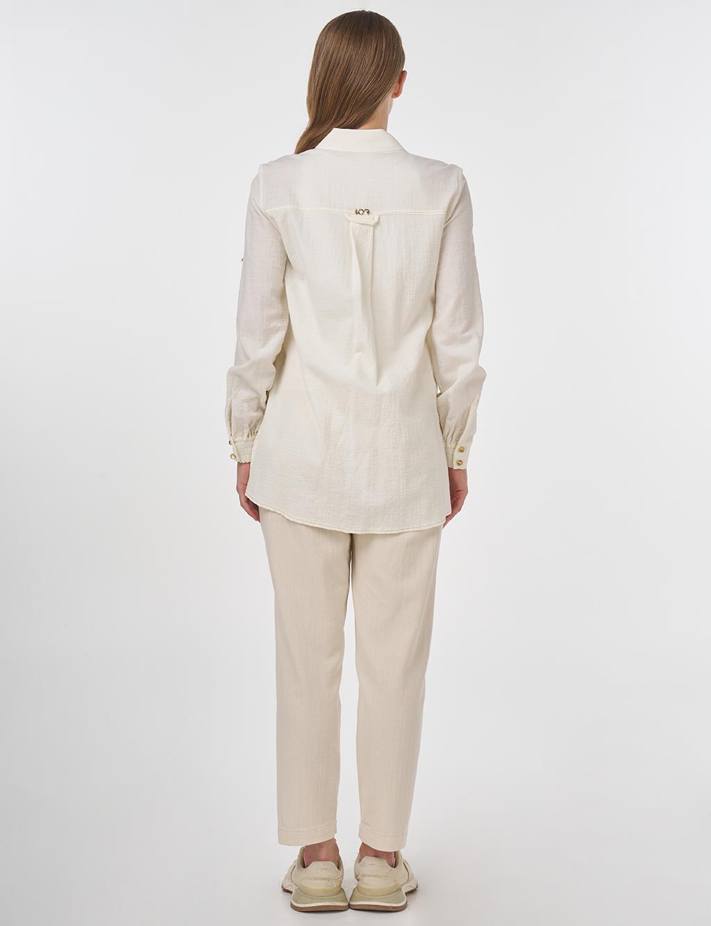 Single Pocket Crinkled Tunic Ecru