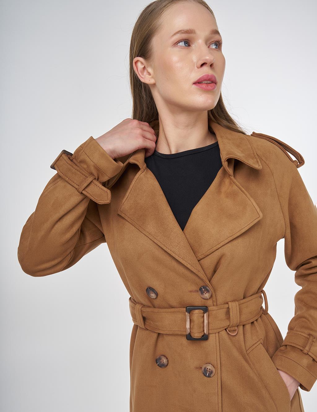 Belted Suede Coat Camel