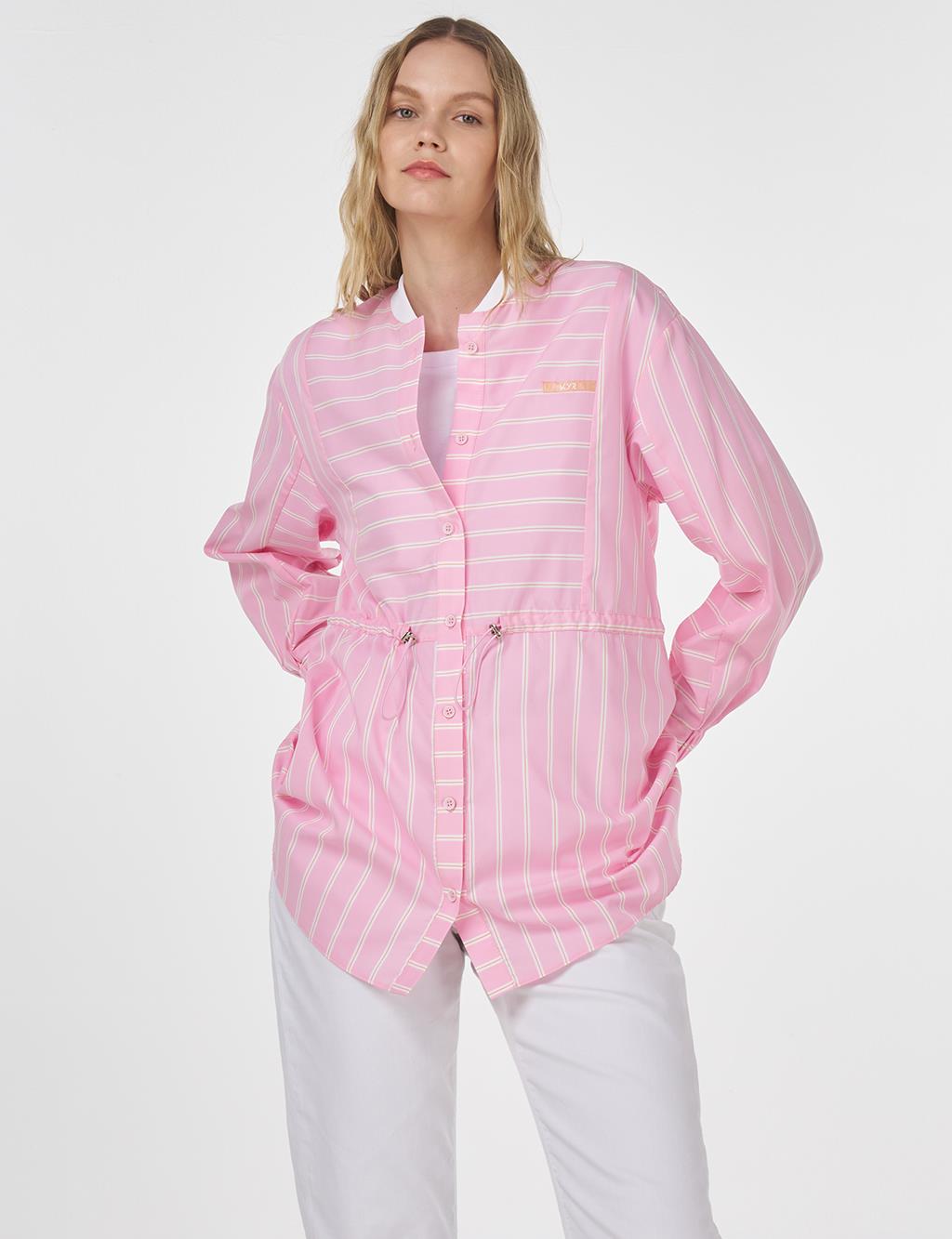 College Collar Striped Cotton Tunic Candy Pink 
