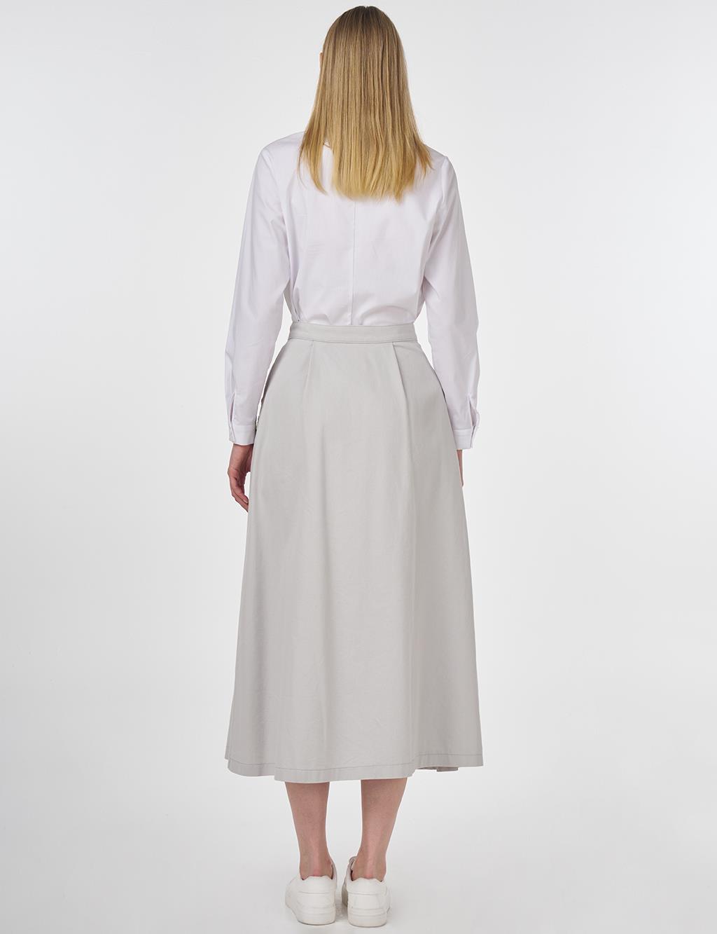 Embroidered Canvas Skirt in Light Gray