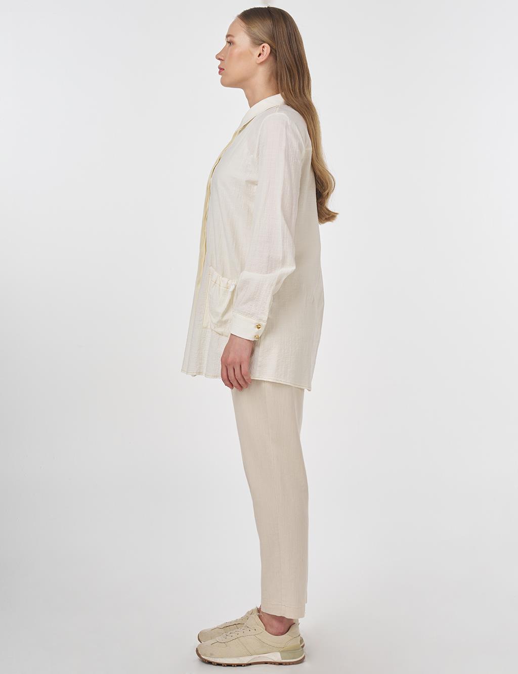 Single Pocket Crinkled Tunic Ecru