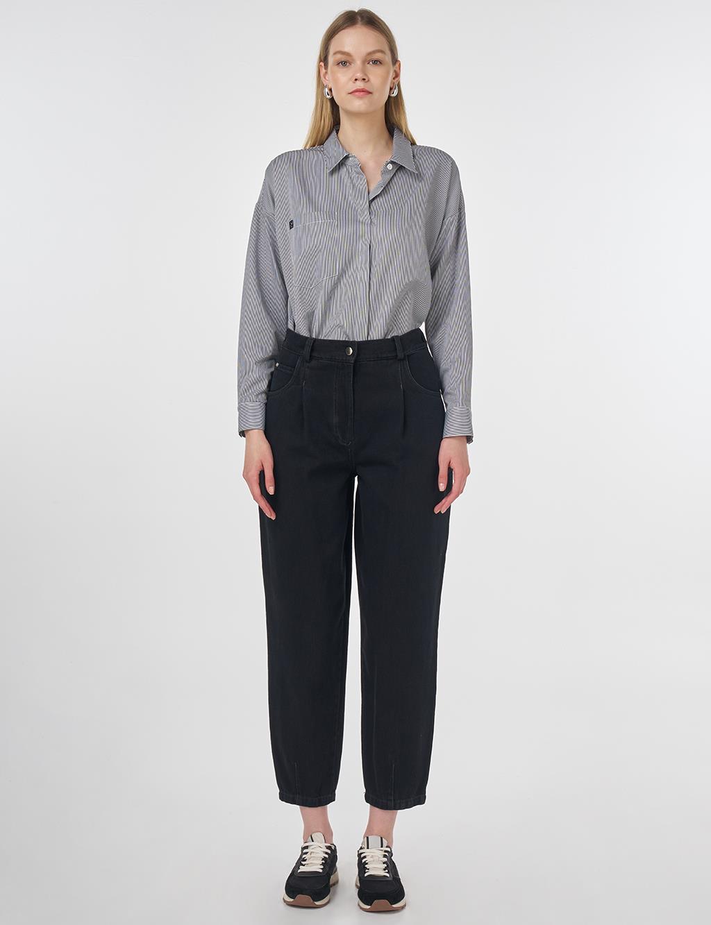  High-Waist Denim Pants Black