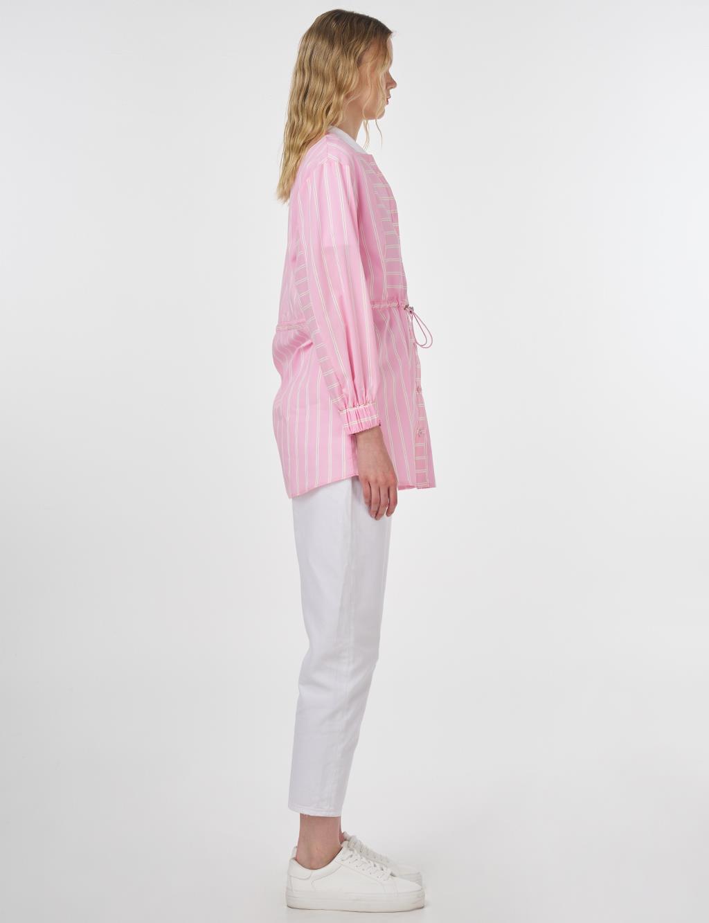 College Collar Striped Cotton Tunic Candy Pink 