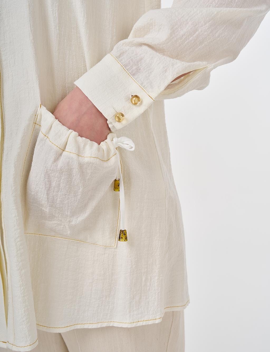 Single Pocket Crinkled Tunic Ecru