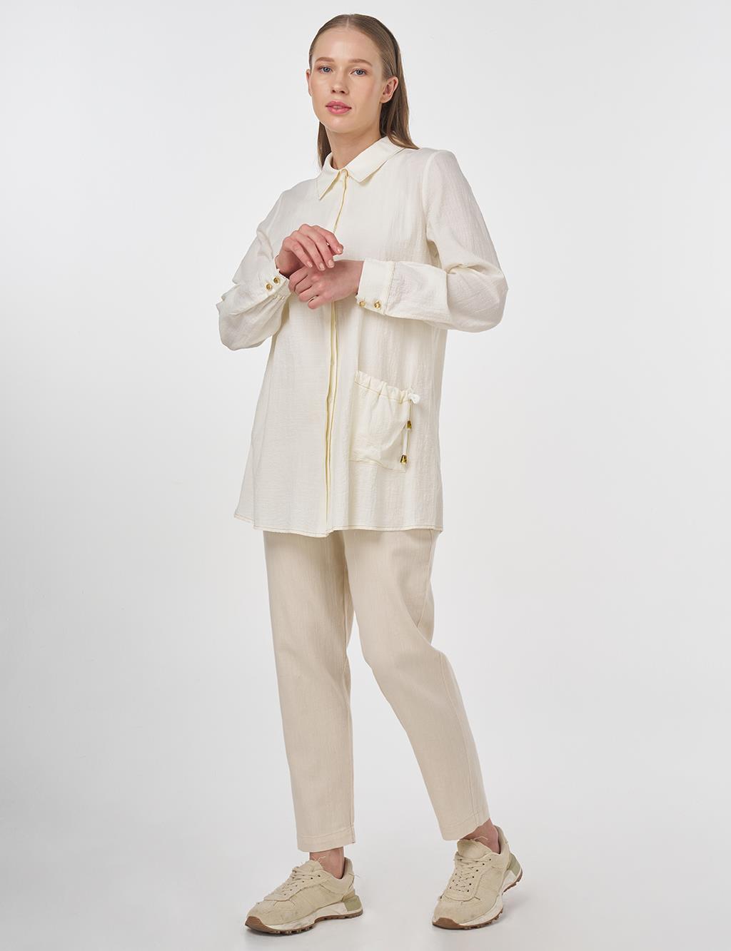 Single Pocket Crinkled Tunic Ecru