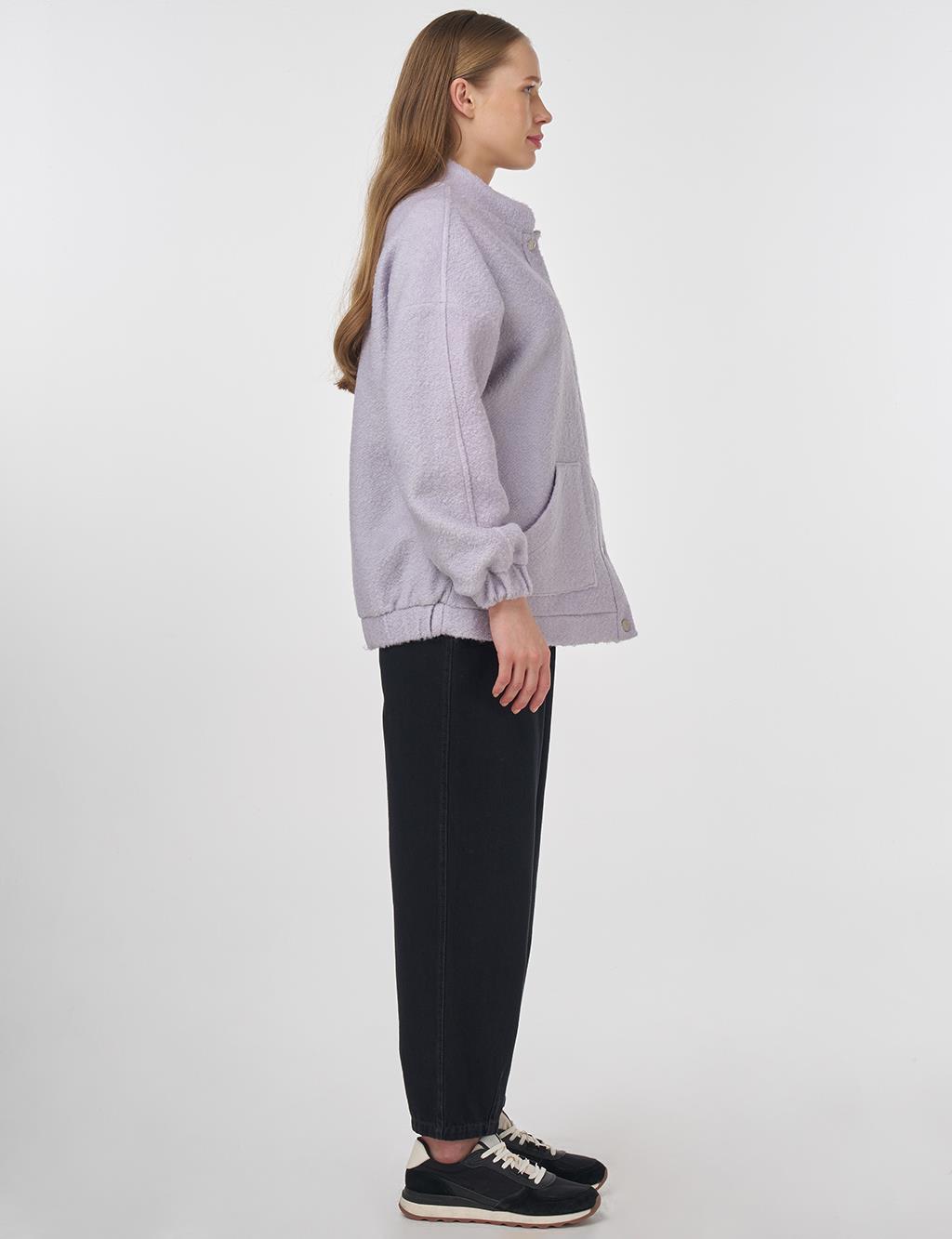 Snap Button Bomber Jacket Light Lilac