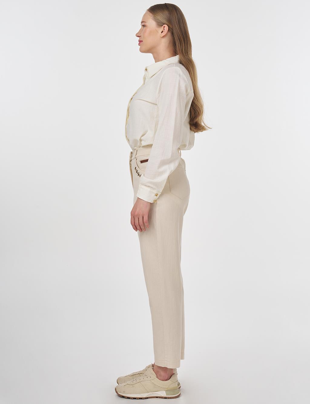 Topstitched Denim Pants Cream 
