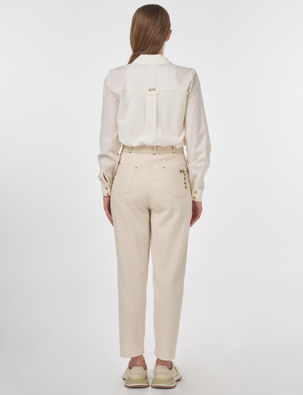 Topstitched Denim Pants Cream 