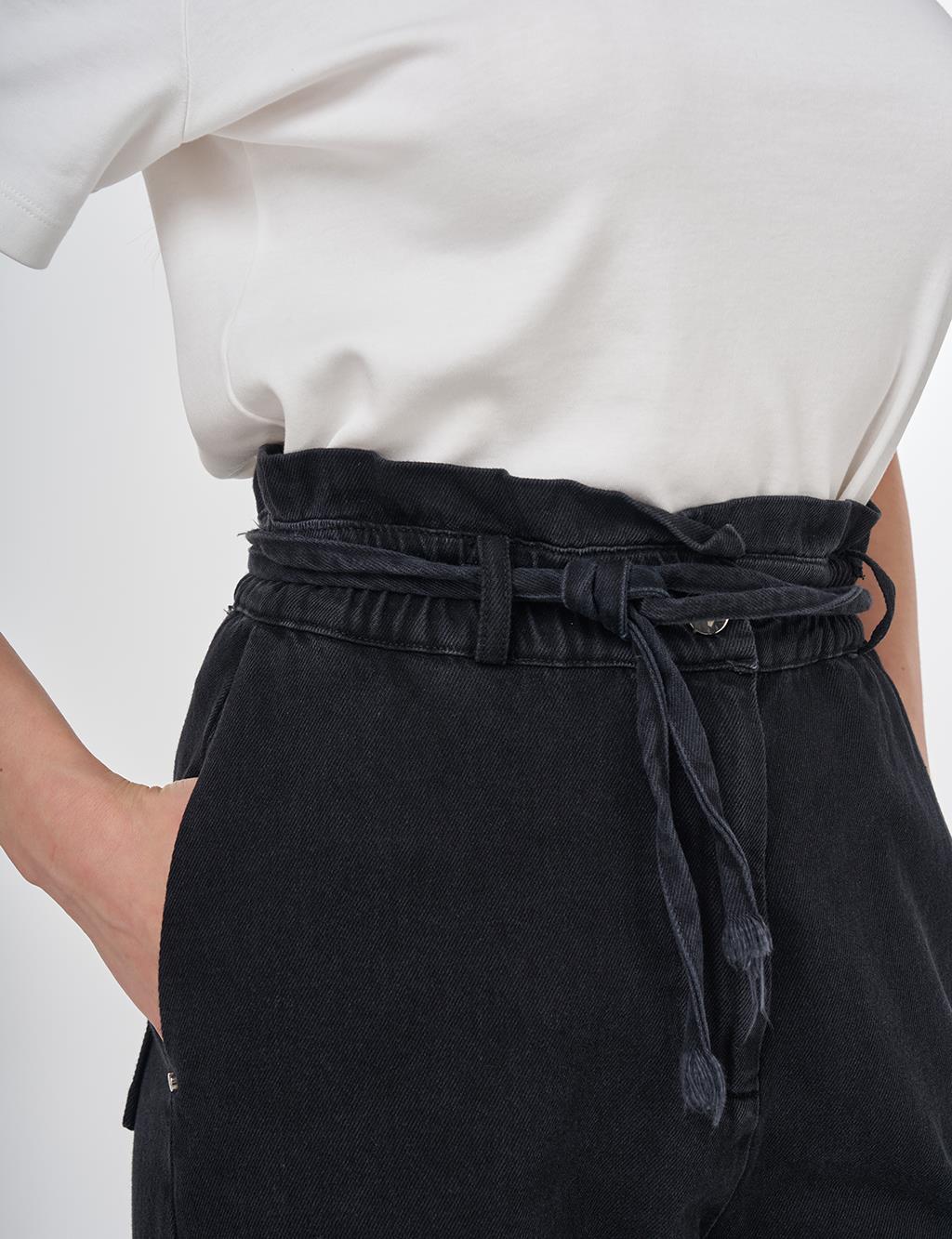 Rope Belt Detail Denim Pants Anthracite