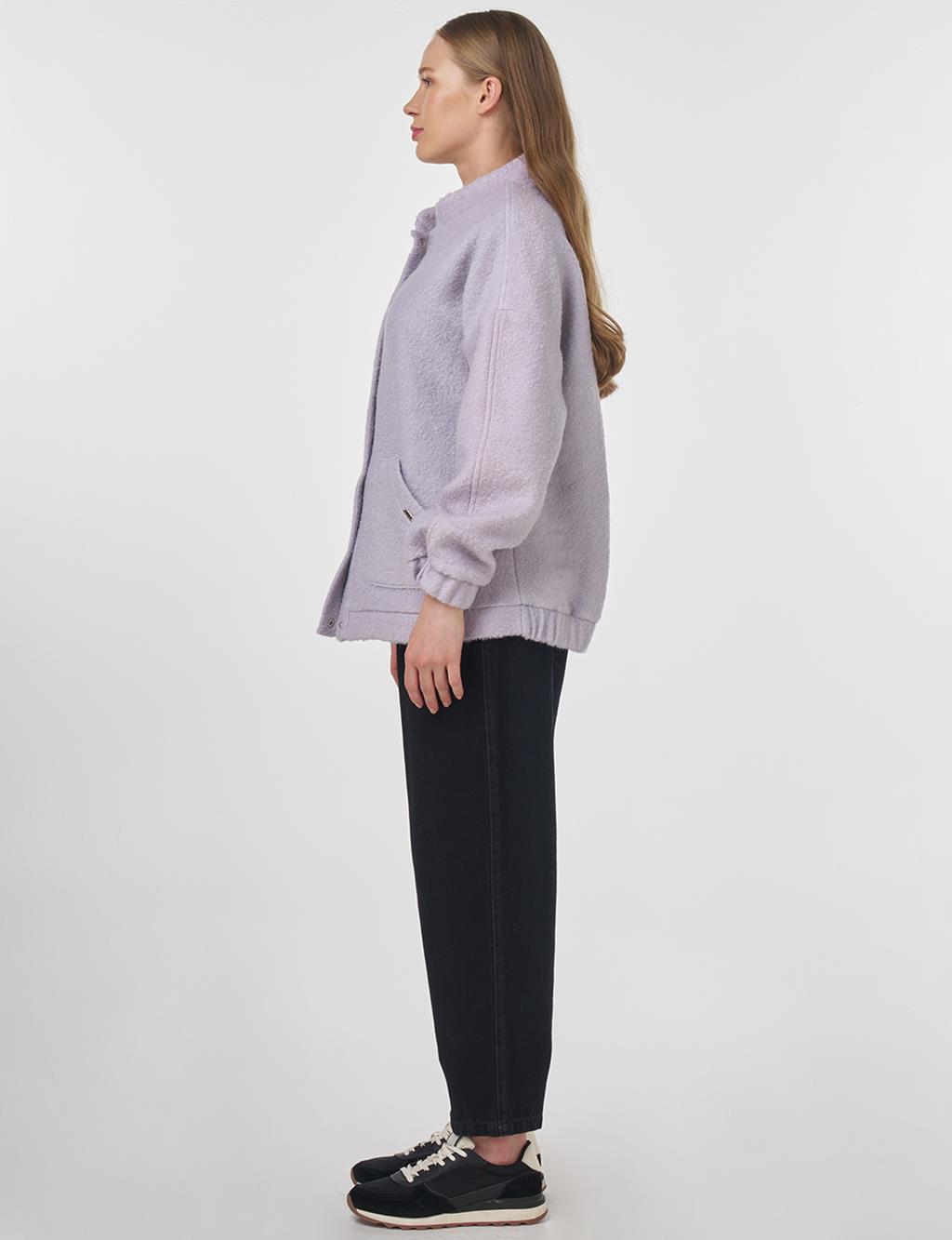 Snap Button Bomber Jacket Light Lilac