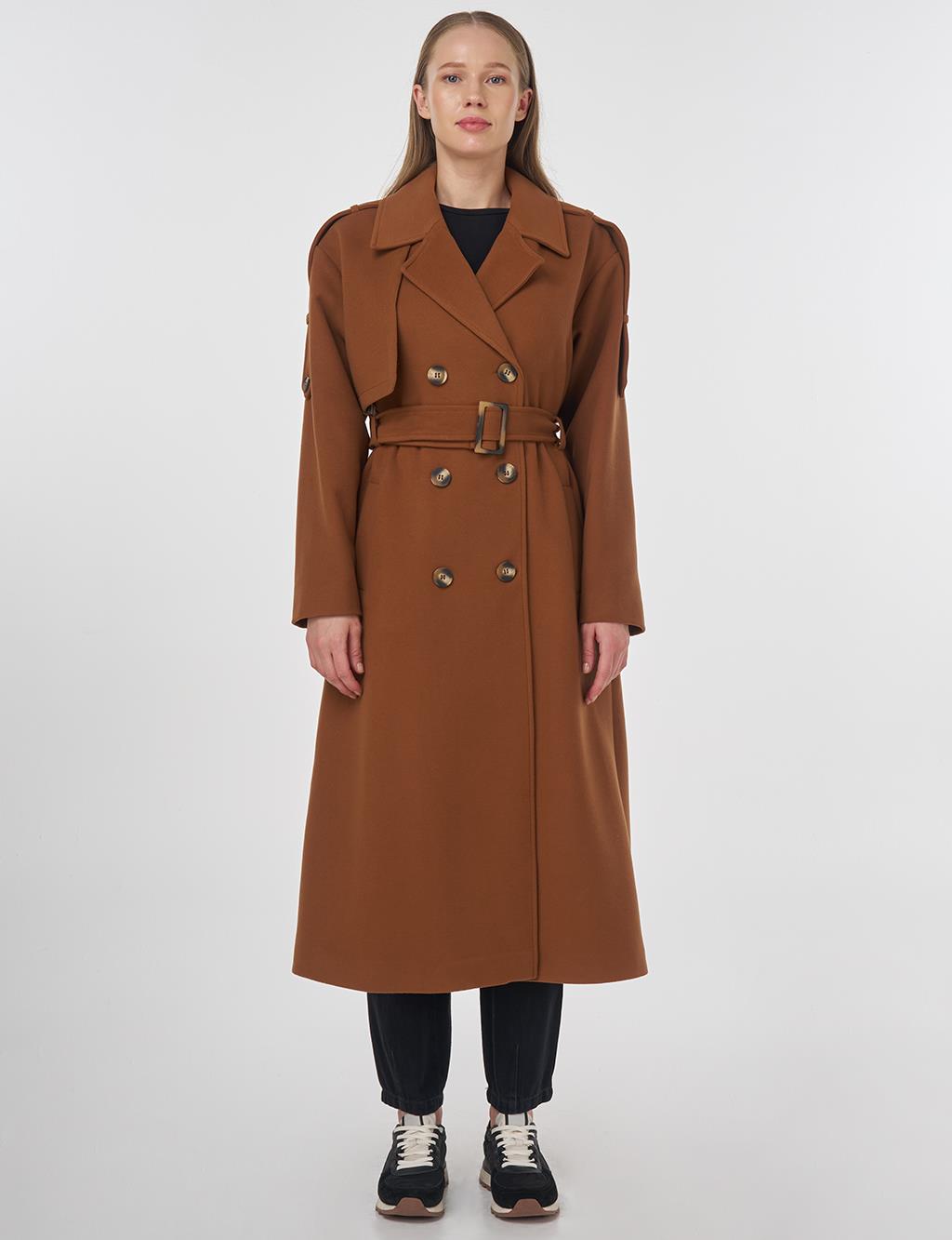 Men's Collar Buckle Wool Coat Camel 