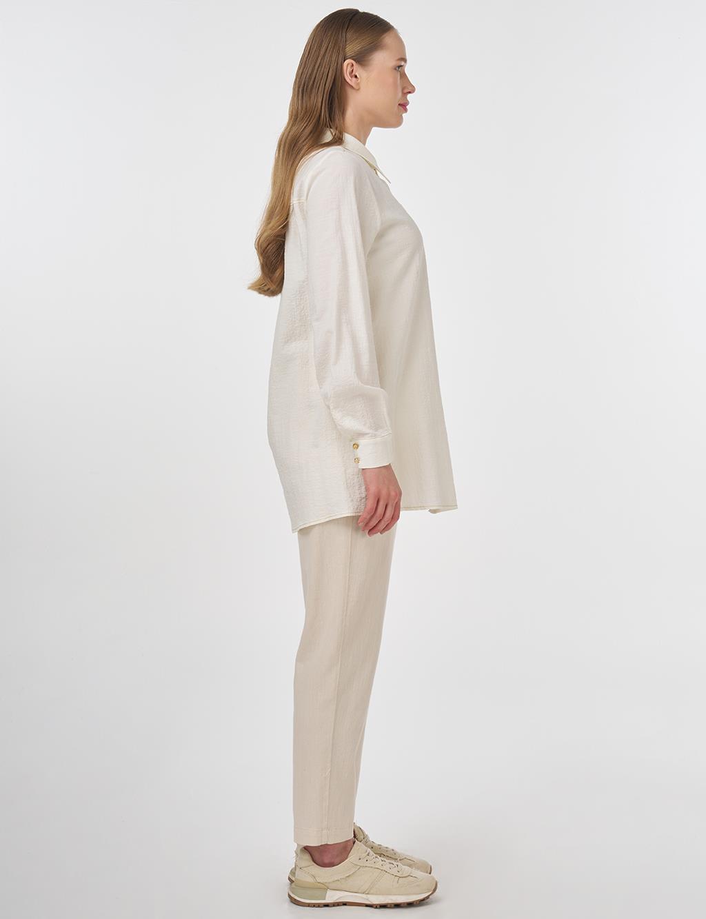 Single Pocket Crinkled Tunic Ecru