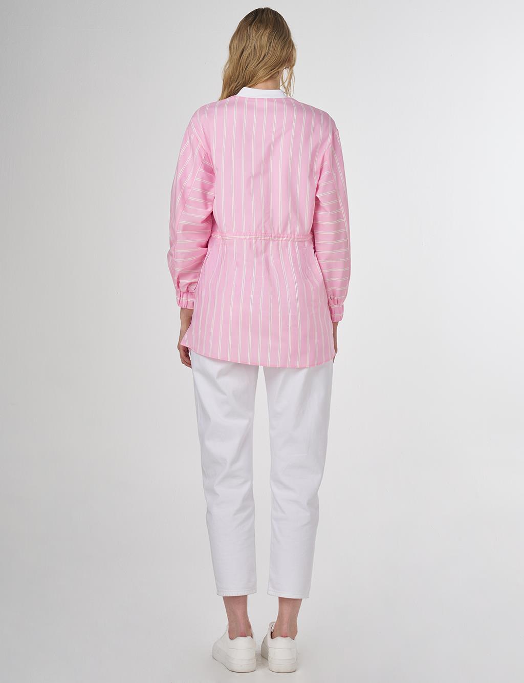 College Collar Striped Cotton Tunic Candy Pink 