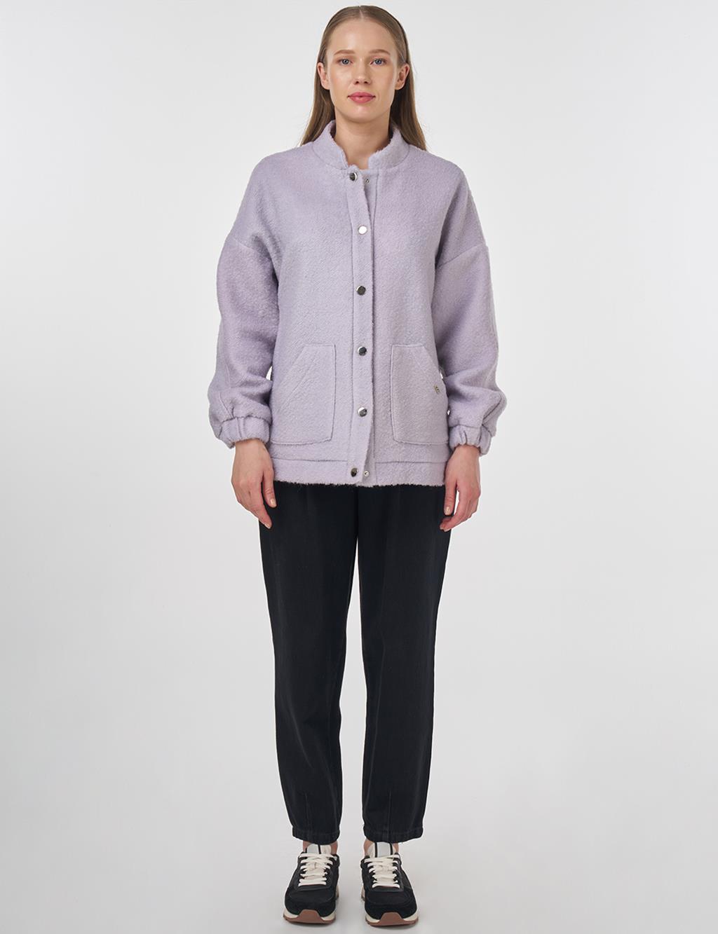 Snap Button Bomber Jacket Light Lilac