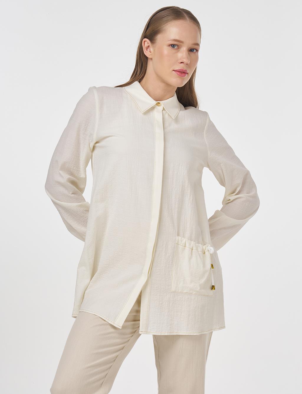 Single Pocket Crinkled Tunic Ecru