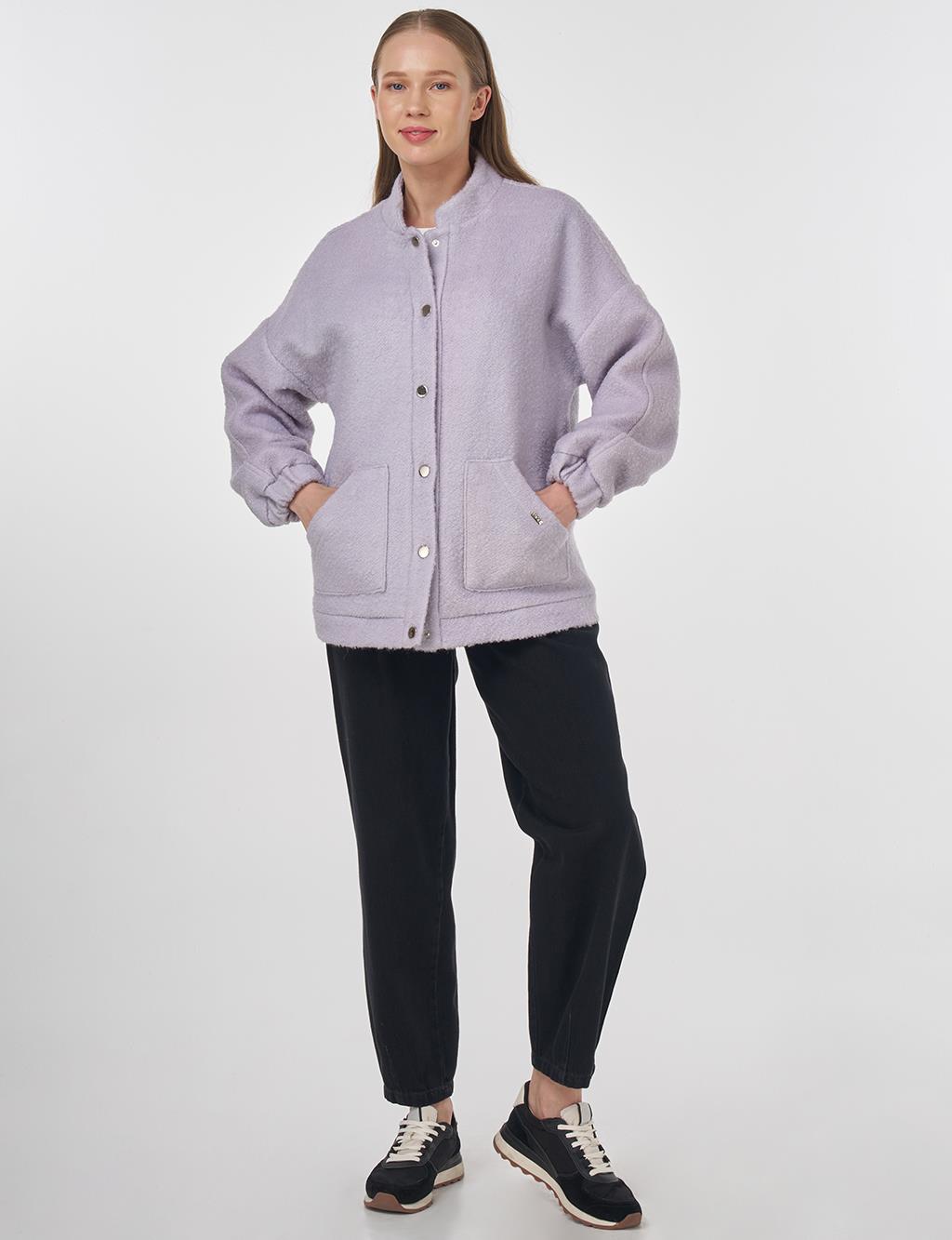 Snap Button Bomber Jacket Light Lilac