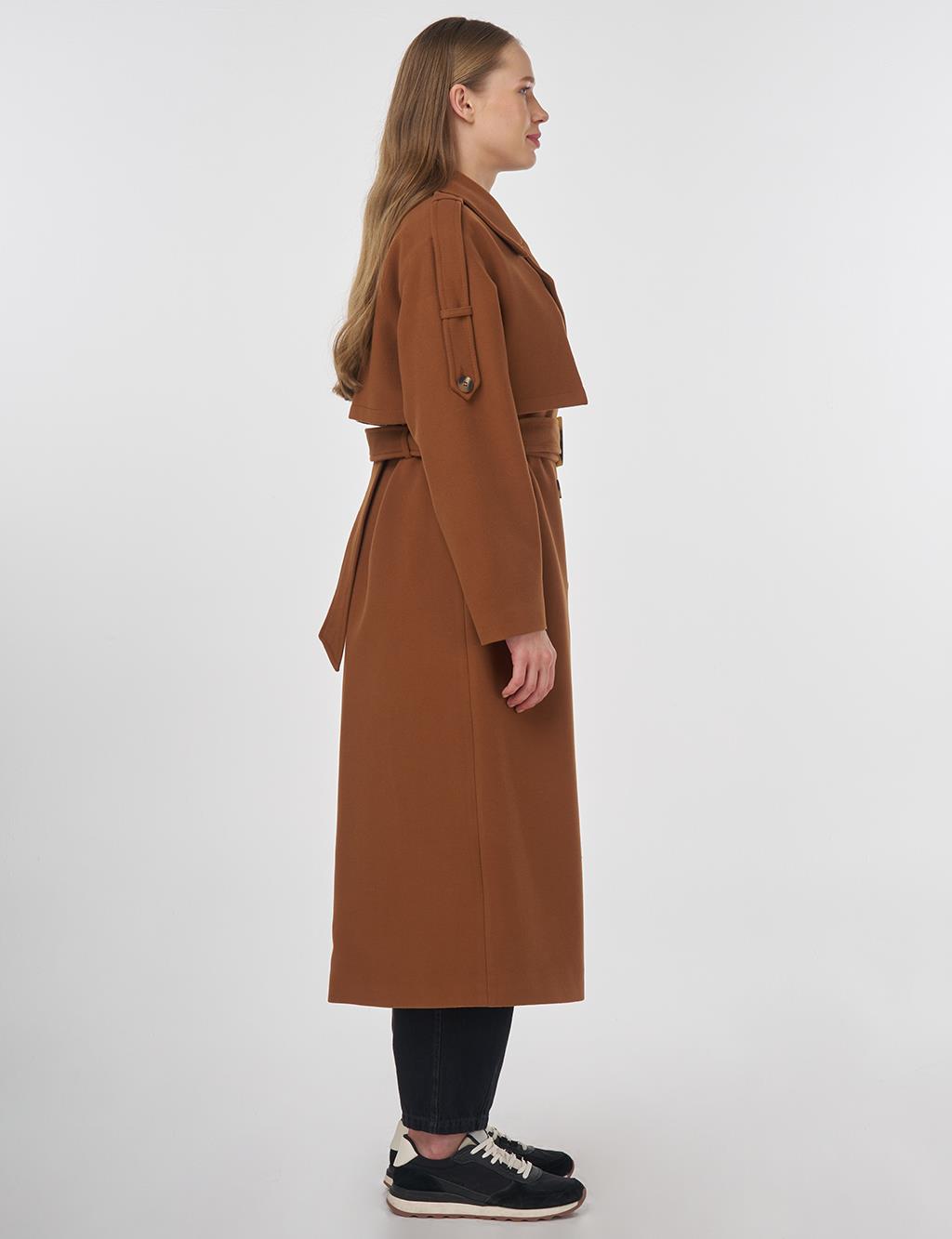Men's Collar Buckle Wool Coat Camel 