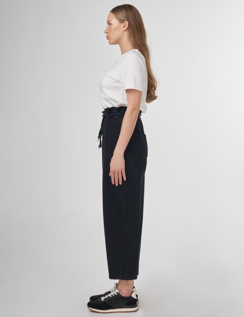 Rope Belt Detail Denim Pants Anthracite