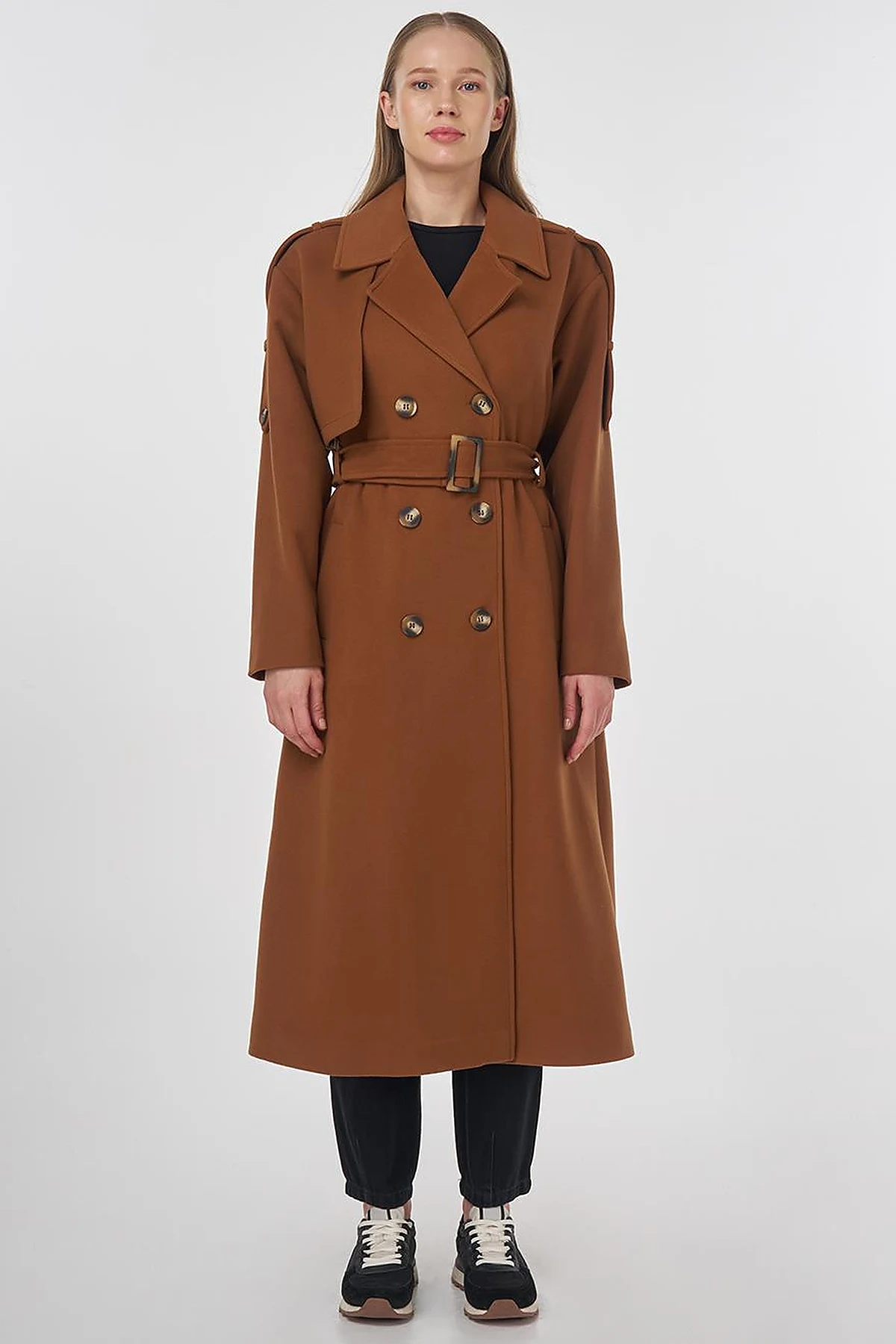Men's Collar Buckle Wool Coat Camel 