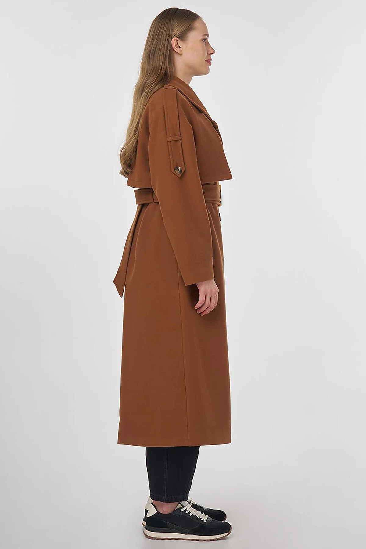 Men's Collar Buckle Wool Coat Camel 