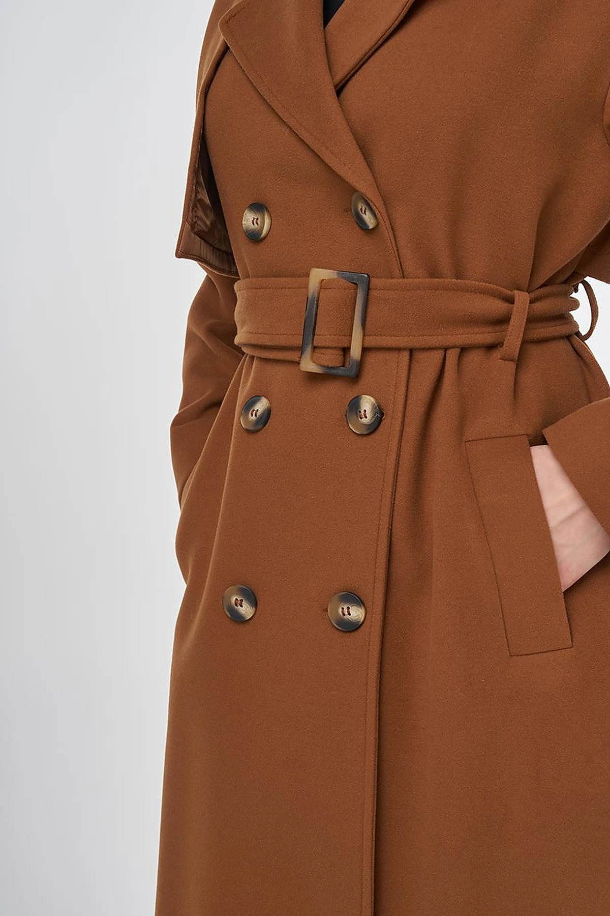 Men's Collar Buckle Wool Coat Camel 