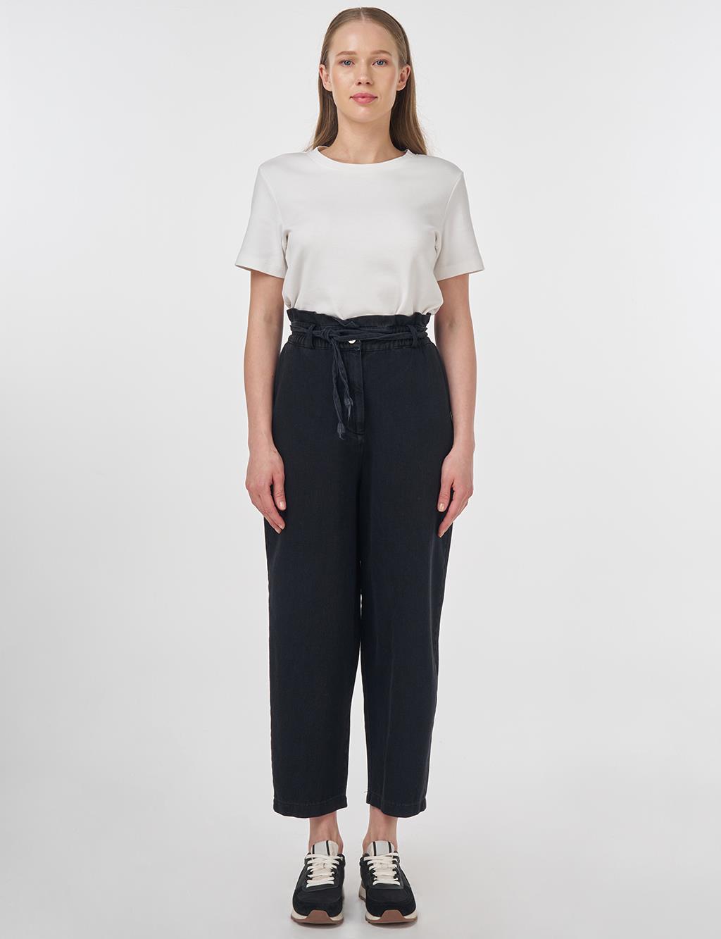 Rope Belt Detail Denim Pants Anthracite