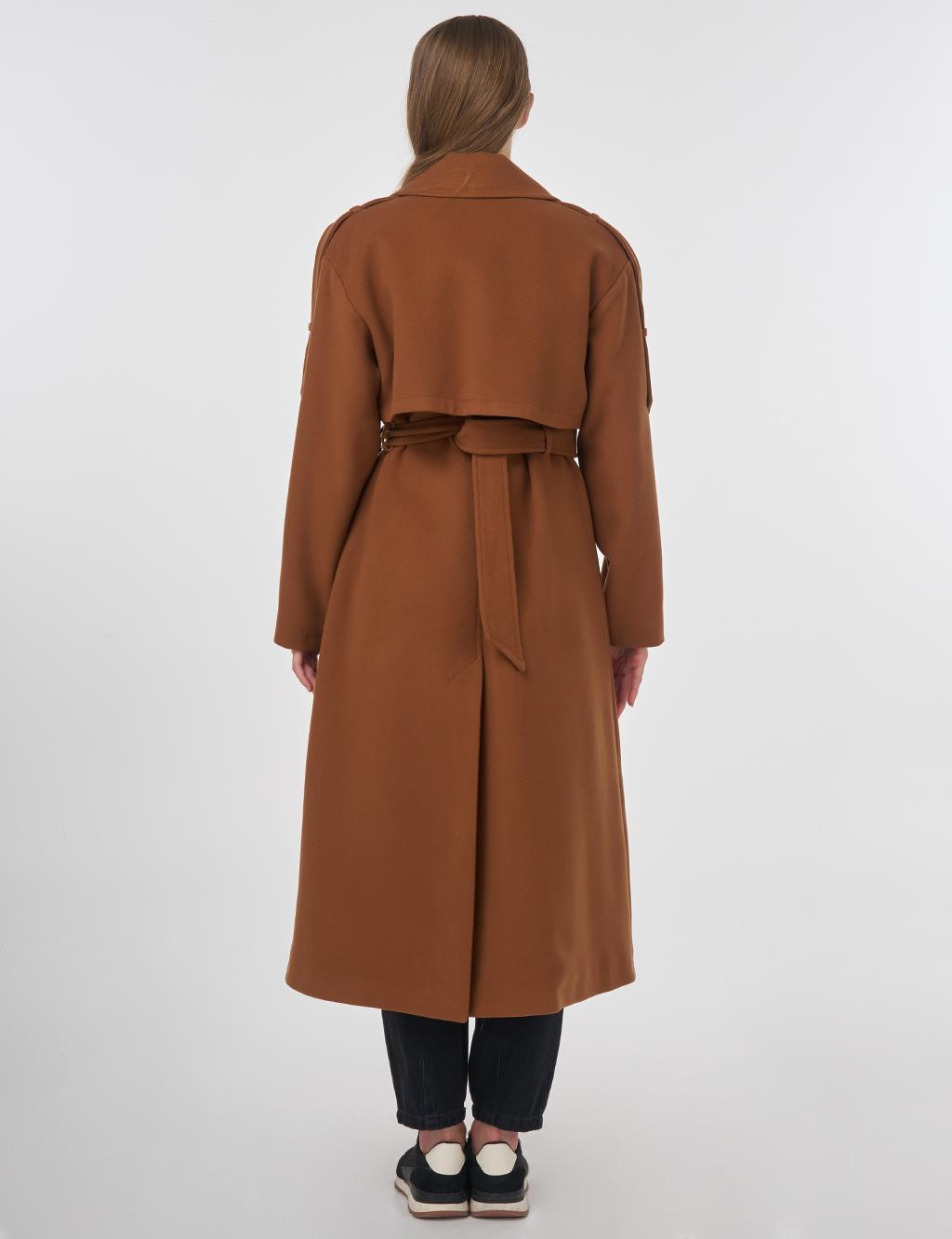 Men's Collar Buckle Wool Coat Camel 