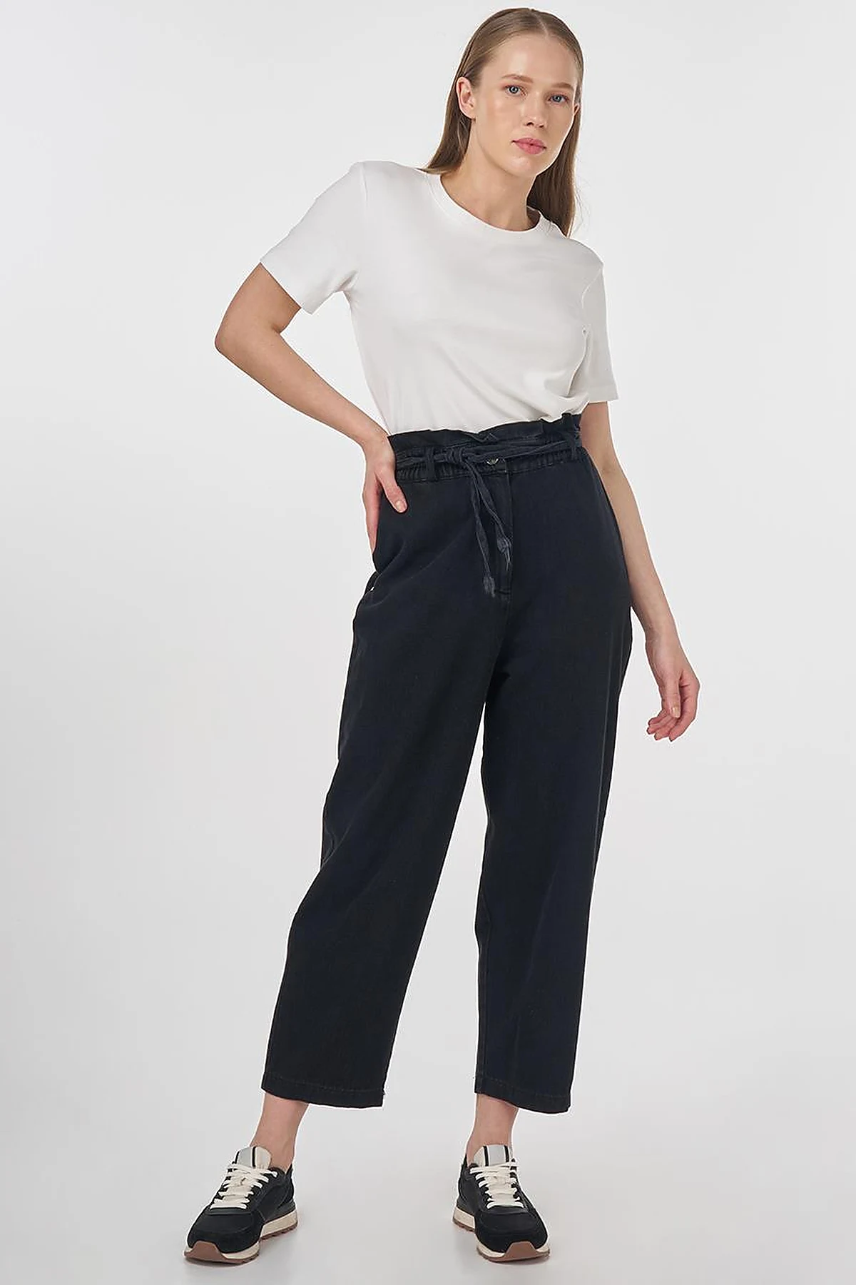 Rope Belt Detail Denim Pants Anthracite