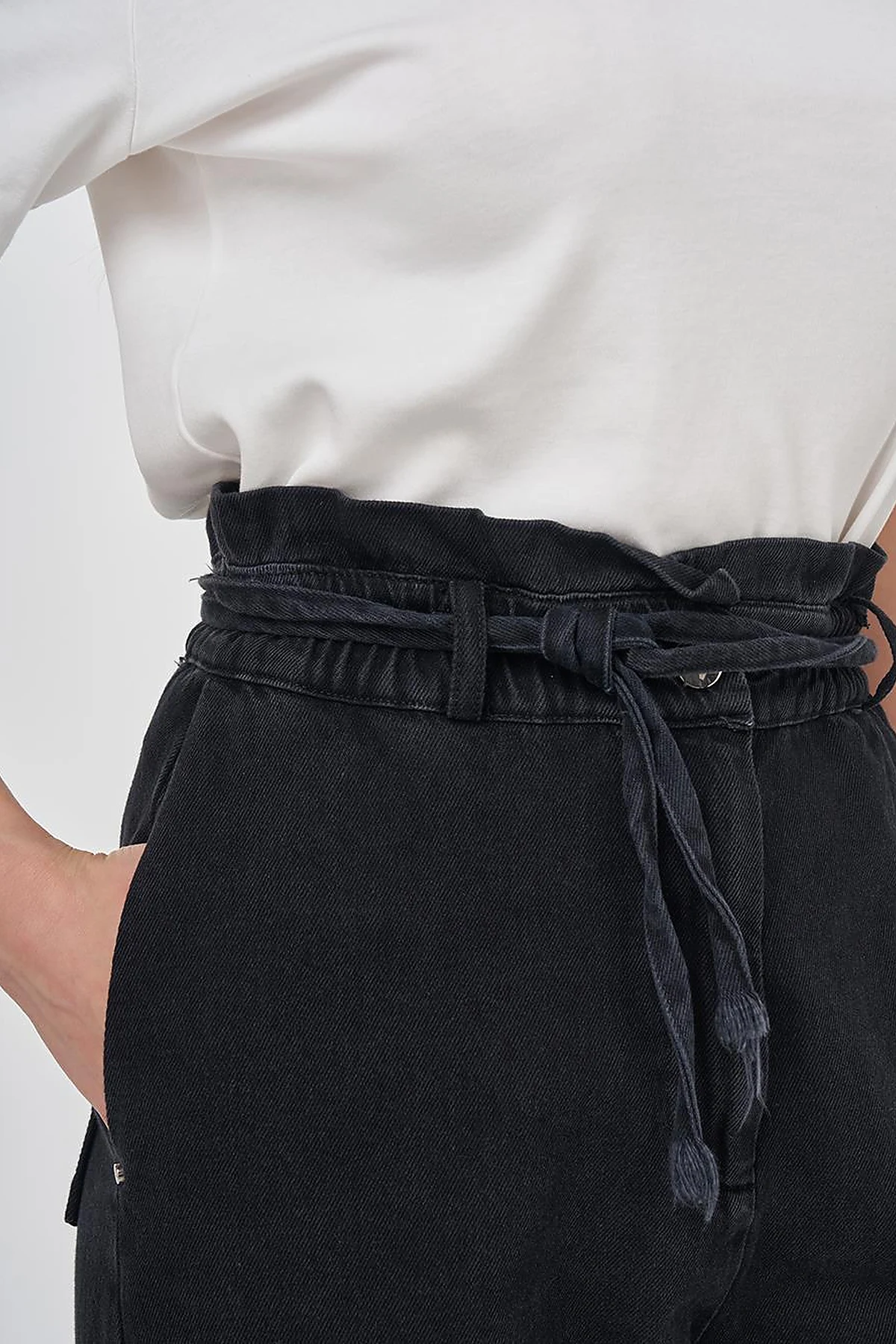 Rope Belt Detail Denim Pants Anthracite