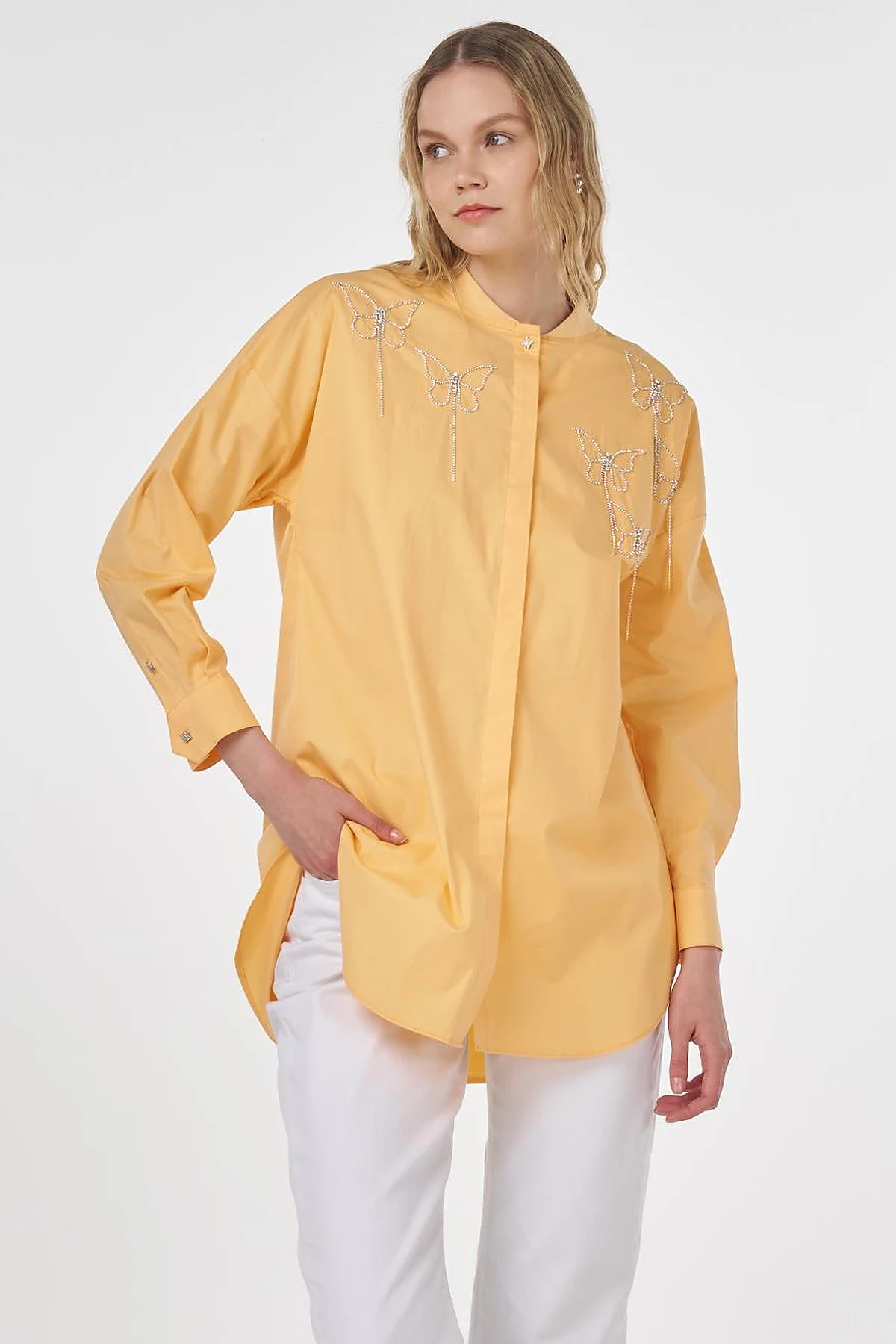 Embroidered Cotton Tunic Apricot