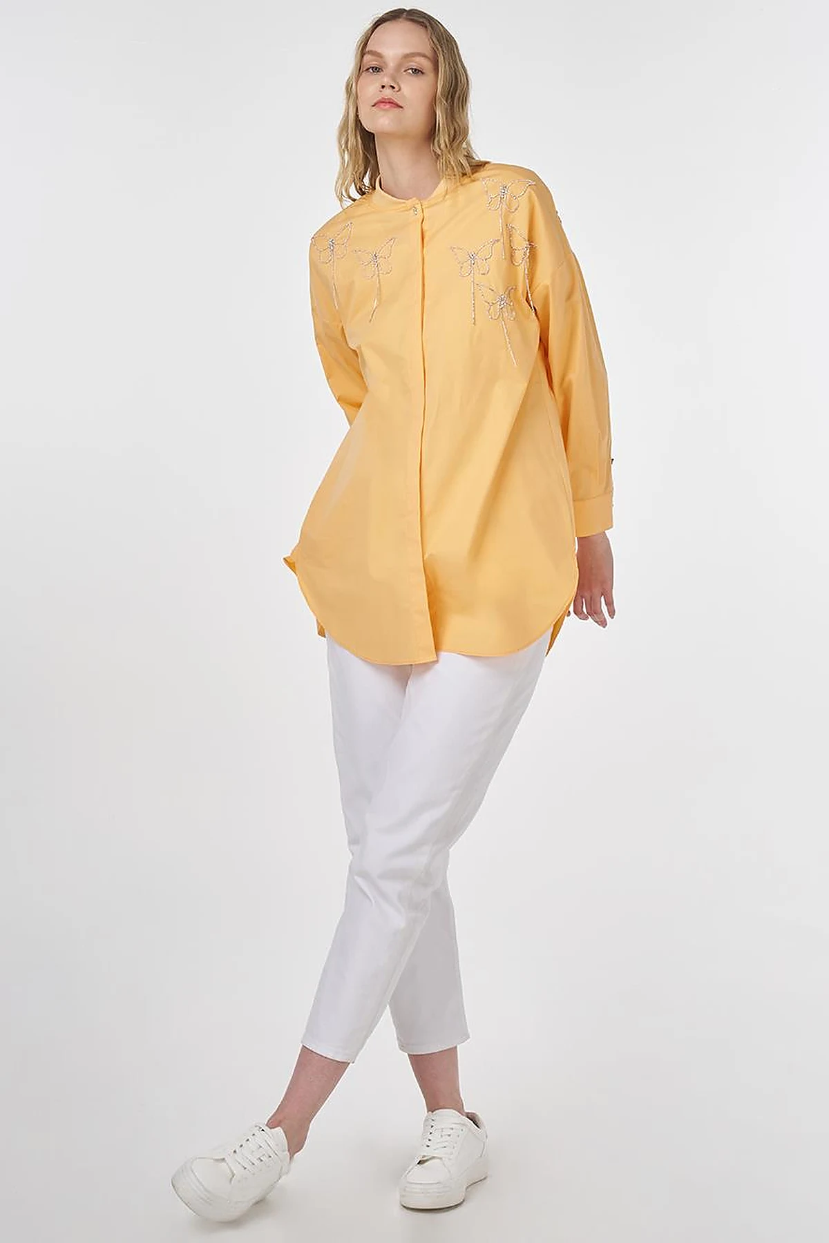 Embroidered Cotton Tunic Apricot
