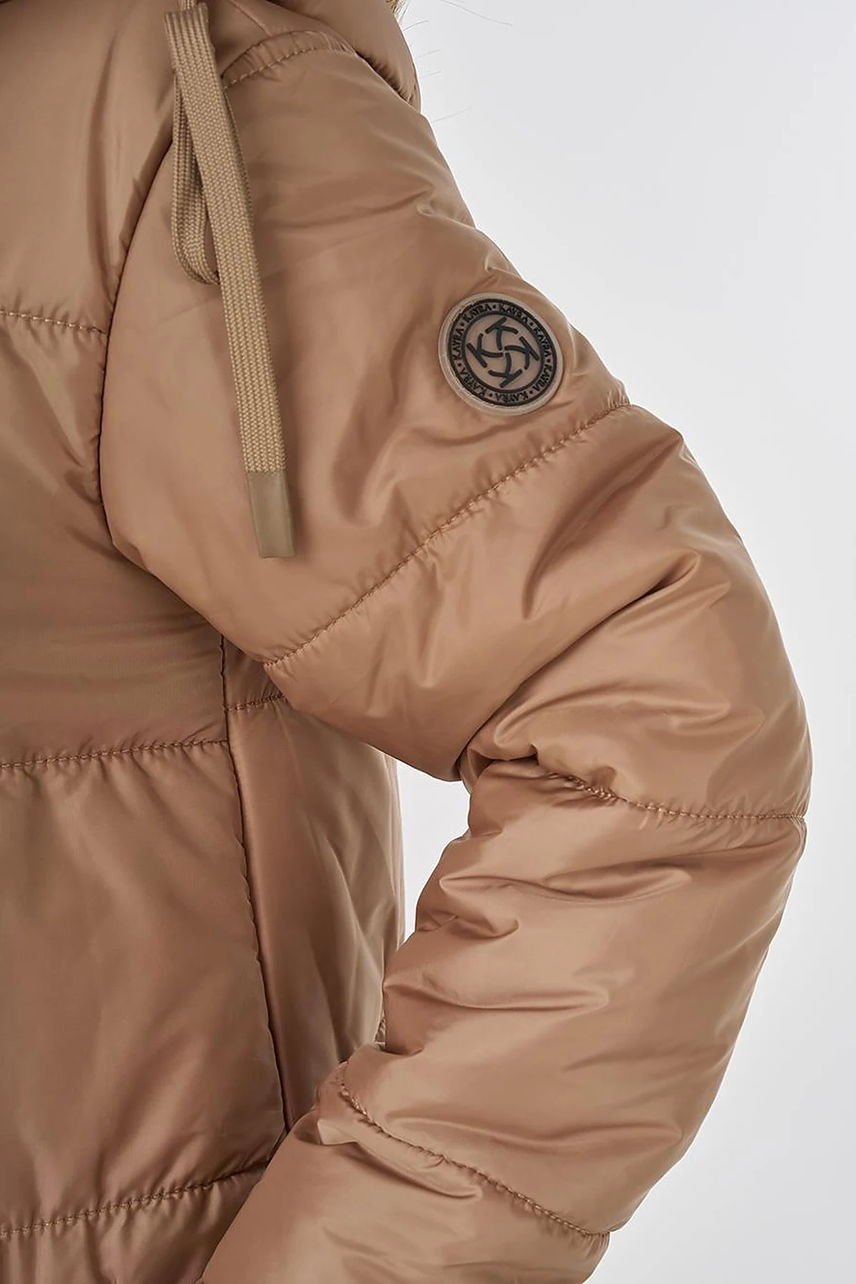Quilted Anorak Coat with Faux Fur Detail Beige