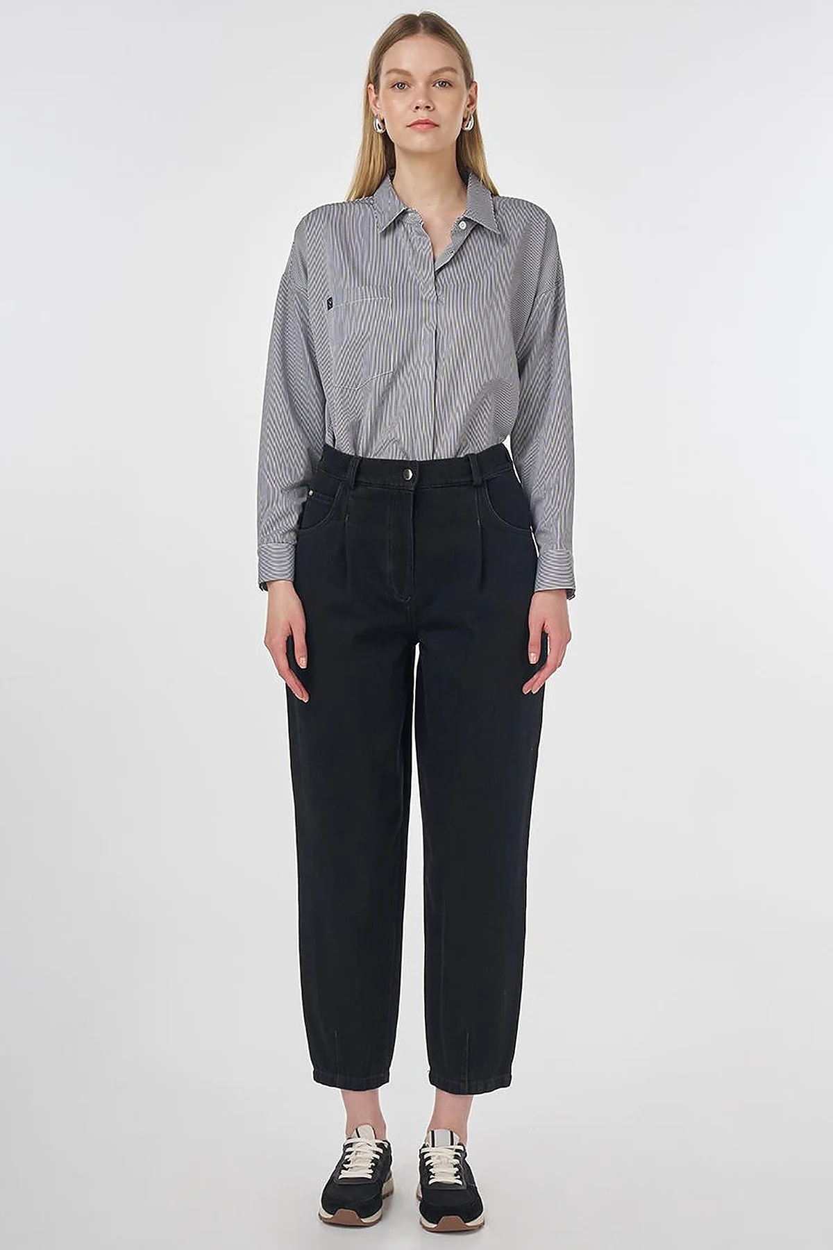  High-Waist Denim Pants Black