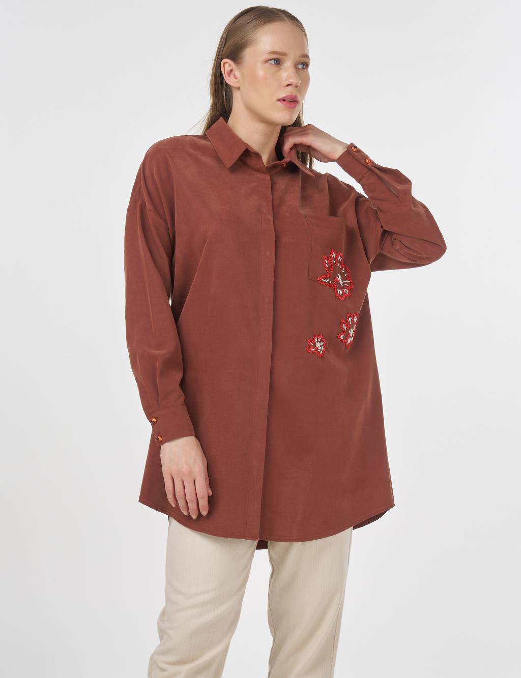 Embroidered Modal Tunic Brown 