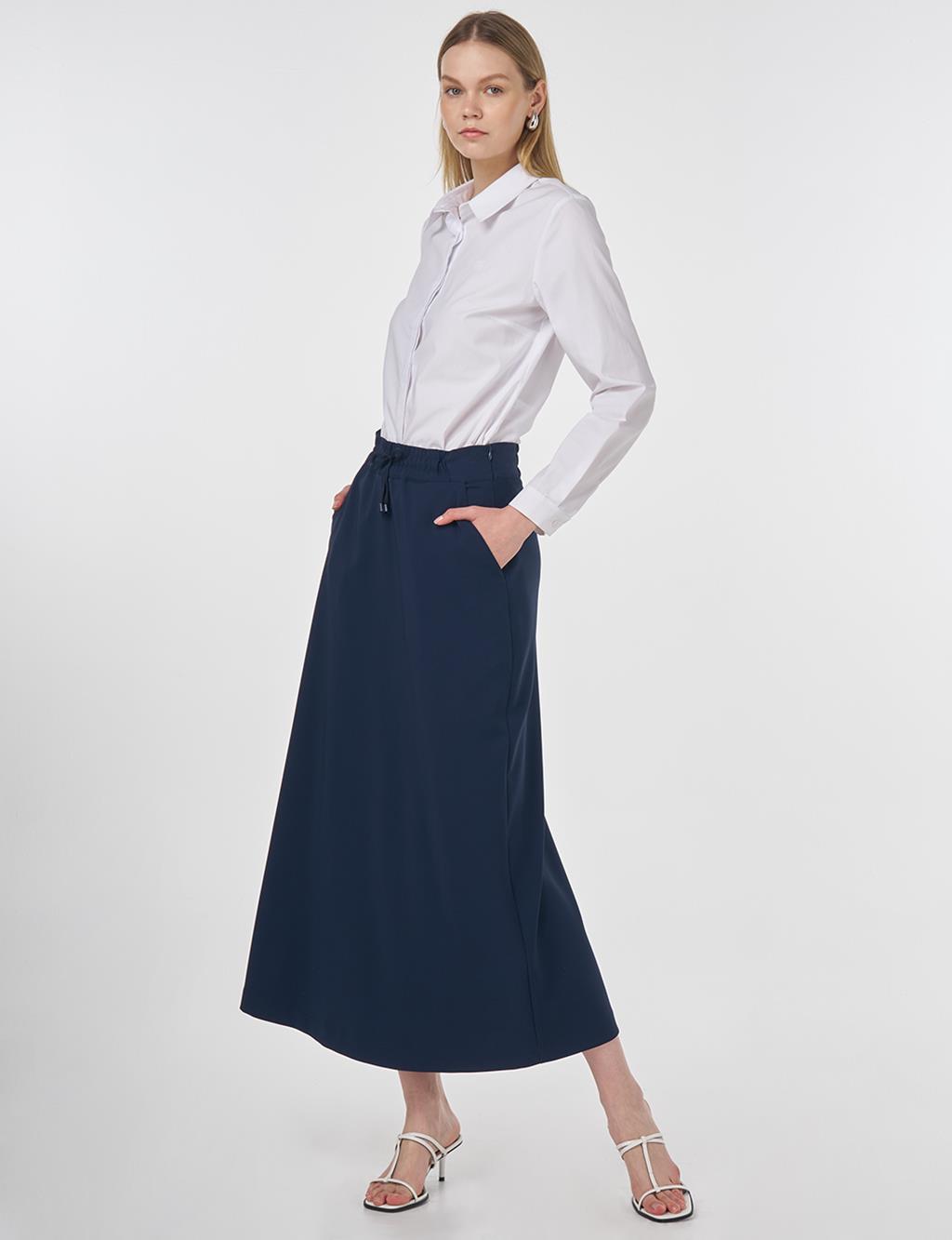 Lace-Up High-Waist Skirt Dark Navy 